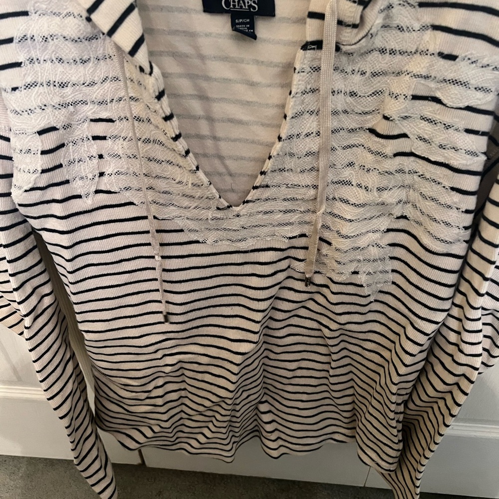 Chaps Navy and White Striped Women's Top